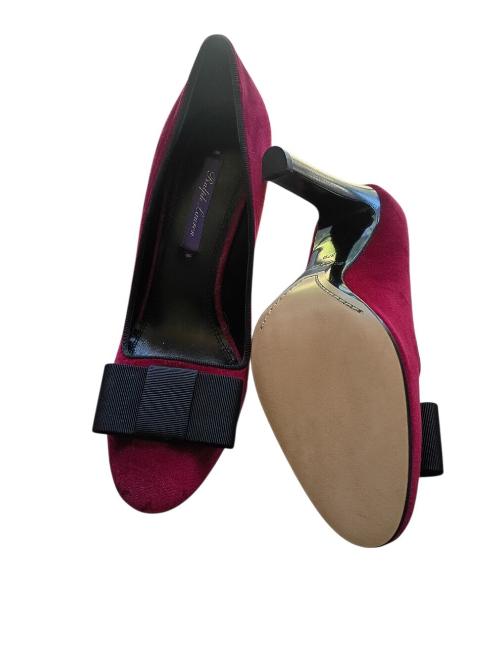 Ralph Lauren Purple Label Red Velvet Heels Size 37B Box Included - Picture 2 of 7